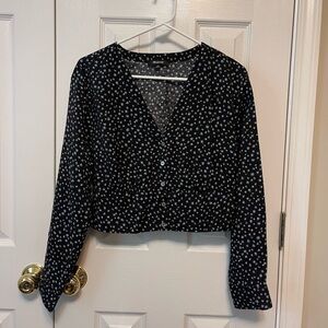 Madewell V Neck Slightly Cropped Long Sleeve Shirt Blouse